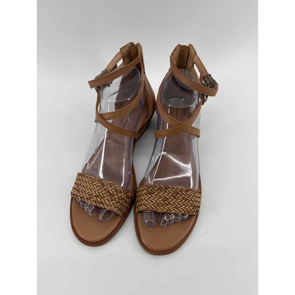 Lucky Brand Ressia, Leather, Ankle Strap/Heels Sandals Shoes-Beige, Women 8